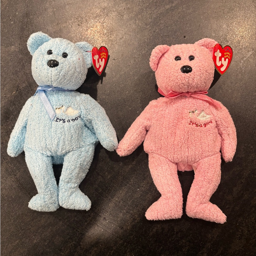 Ty Beanie Babies Blue and Pink Bears